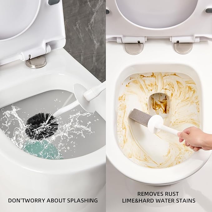 Toilet Brush & Pumice Stone Brush Combo, 2-in-1 Toilet Bowl Brush and Dual-Slot - Image 2