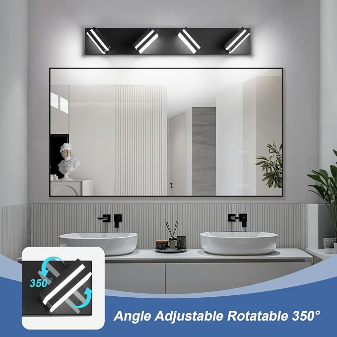 Modern LED Bathroom Lights Fixtures, Metal Black Acrylic Wall Lighting - Image 2