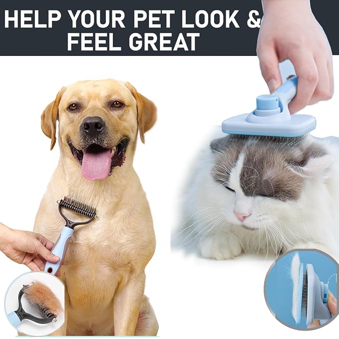 2PCS pet hair removal comb & Dog Brushes & cat brushes & Pet Grooming Rake & - Image 3