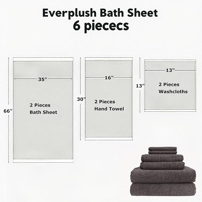 Everplush Diamond Collection 6-Piece Bath Sheet Set, Soft Plush Jacquard Luxury - Image 2