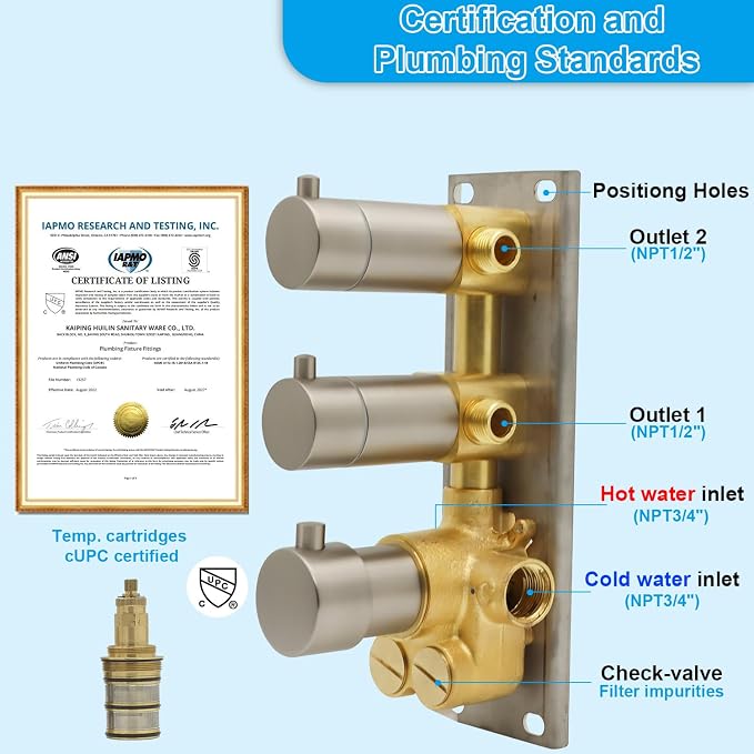 HOMEDEC Brushed Nickel 2 Way Shower Diverter Valve, Brass Dual Functions - Image 3
