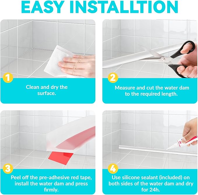 Shower Threshold Water Dam Barrier 67", Silicone Sealant Included, Collapsible - Image 7