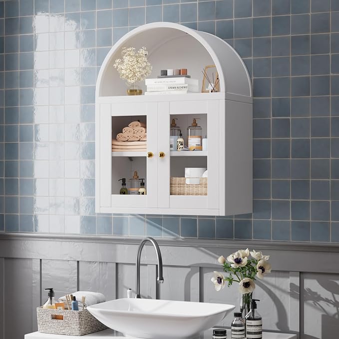 Metal Arched Wall Cabinet, Bathroom Wall Mounted Cupboard, Modern Arched - Image 2
