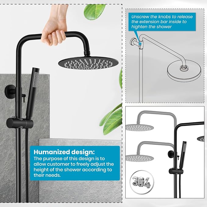 gotonovo Outdoor Shower Fixtures SUS304 Stainless Steel Rain Shower Kit Faucet - Image 7