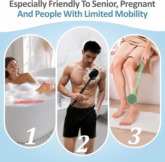 Silicone Back Scrubber & Soft Bath Glove 2PCS, 360° Anti-Slip Hand-fit Silicone - Image 8