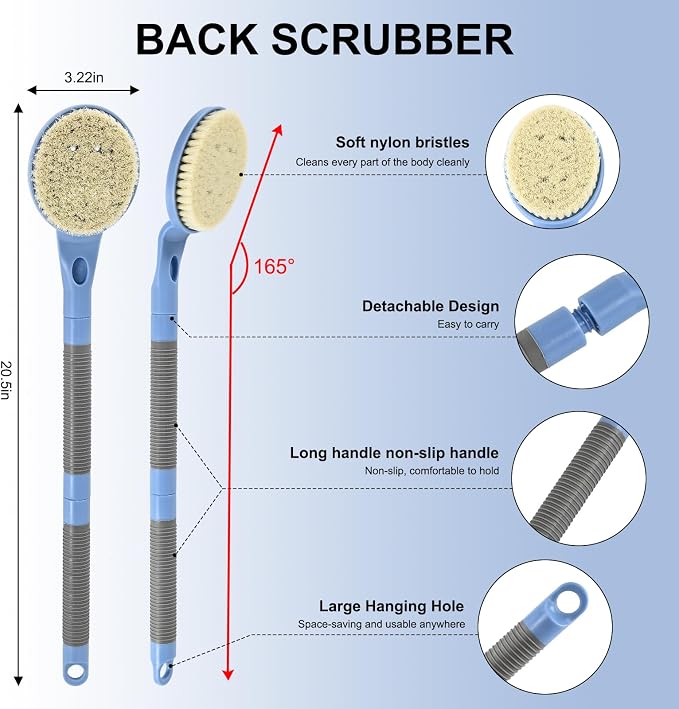 Back Scrubber Anti Slip for Shower, 21.7” Detachable Back Bath Brush for Shower - Image 2