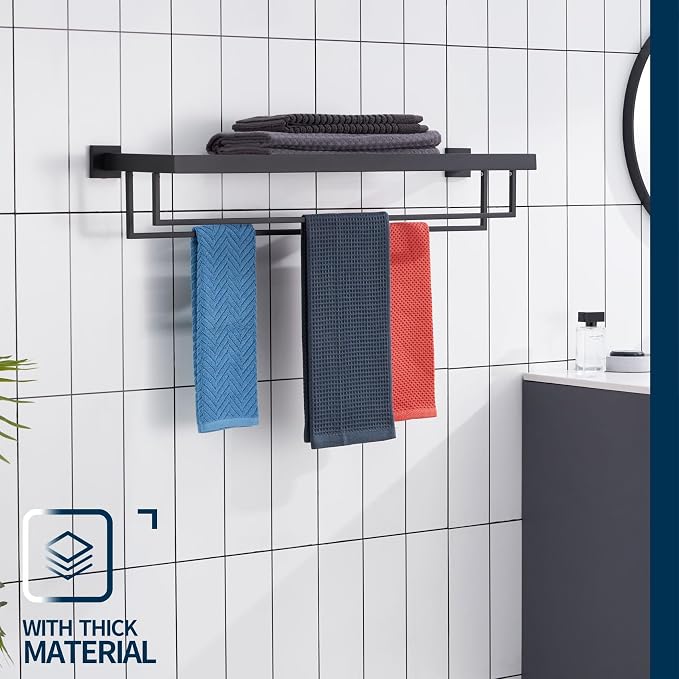 KOKOSIRI Black Towel Rack 32'' Bathroom Towel Shelf - Image 6