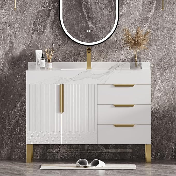 homary 35" White Freestanding Bathroom Vanity Set, Floor-Mounted Single Sink by Homary