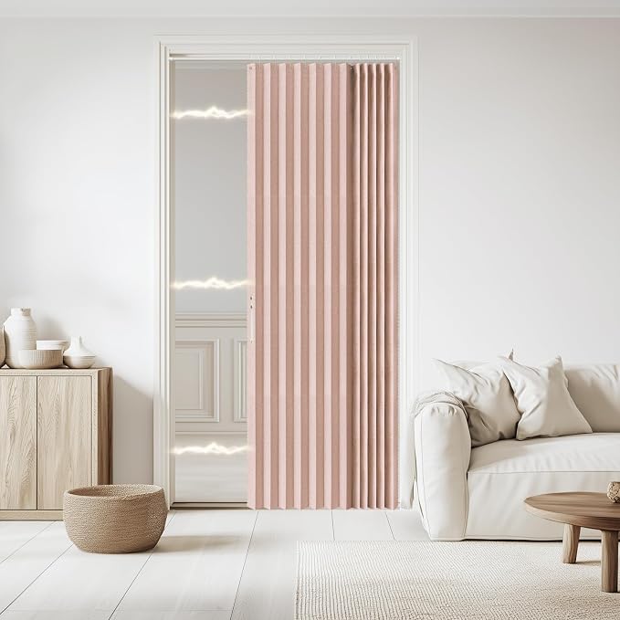 Accordian Door Curtain, 100% Blackout Folding Magnetic Doorway Curtains by JILRON