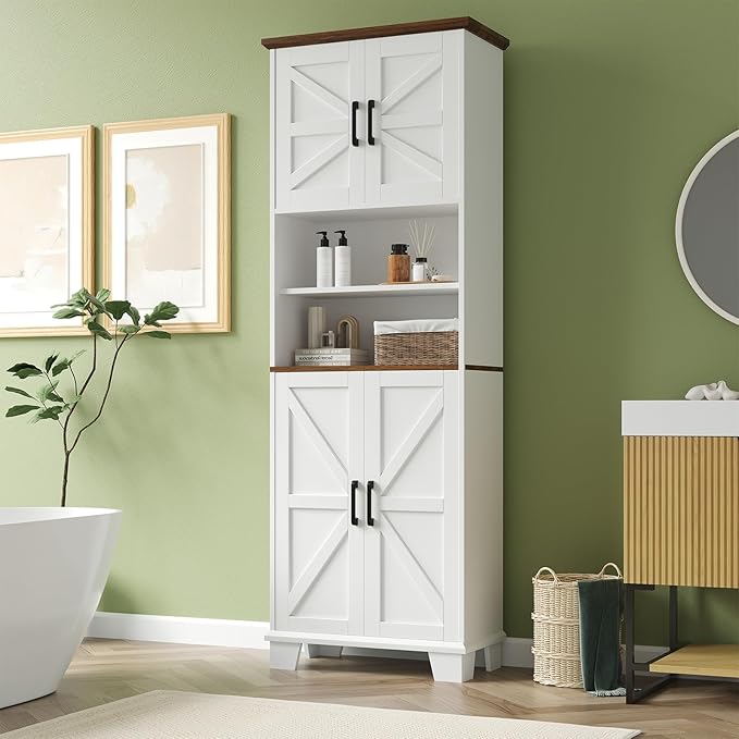 Farmhouse Bathroom Storage Cabinet, 67.9" Tall Freestanding Cabinet by FocusonKitchenBathroom