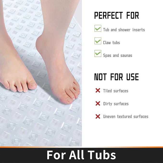 Yimobra Bathtub Mat Non Slip, Super Strong Suction Cups, 27.5"x15.5" Long - Image 4
