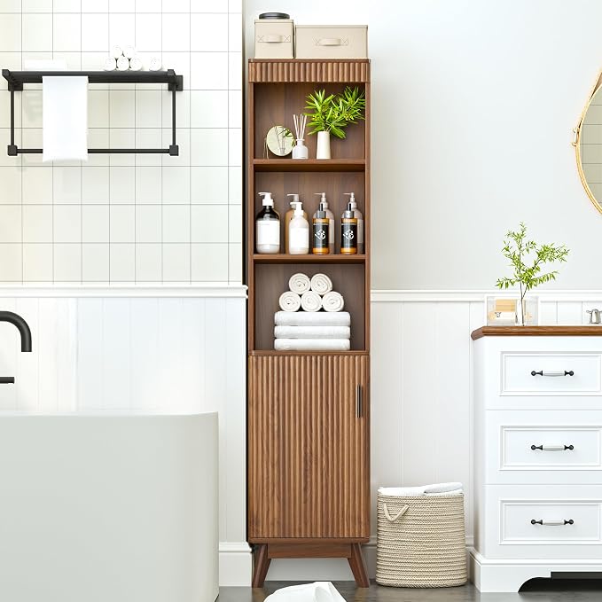 68" Tall Bathroom Storage Cabinet, Narrow Fluted Tower Cabinet - Image 2
