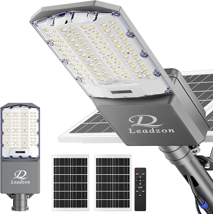 Solar Street Lights Outdoor Waterproof, 650000LM Super Bright LED Beads by Leadzon