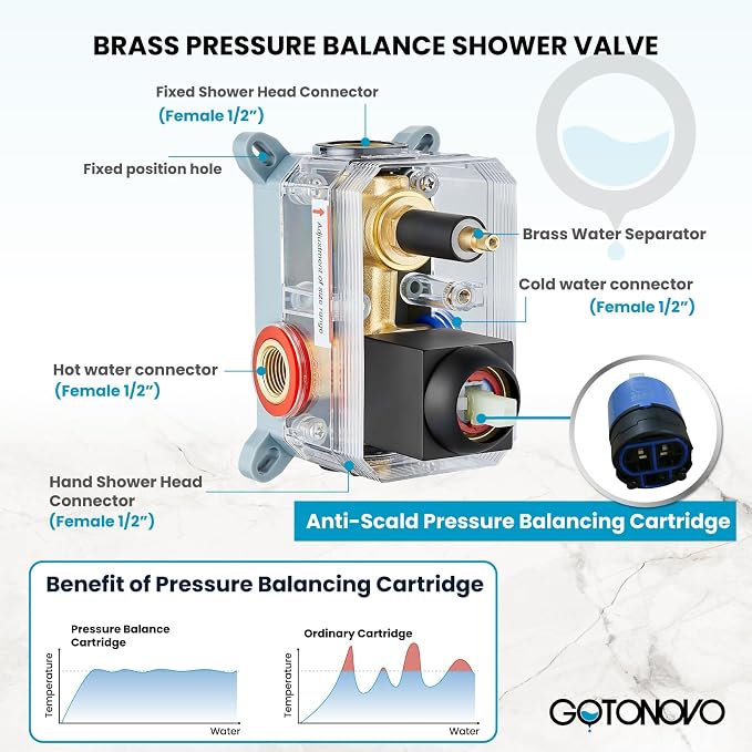 gotonovo Rainfall Bathroom Shower System Rain Shower Head and Handle Set Wall - Image 5
