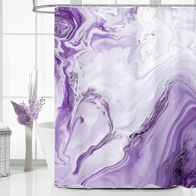 MitoVilla Purple Marble Shower Curtain, Abstract Ombre Fabric Shower Curtains by MitoVilla