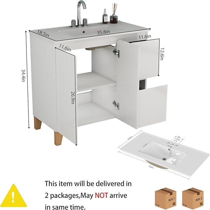 36-Inch Bathroom Vanity with Ceramic Sink Combo, Freestanding Modern Bathroom - Image 2