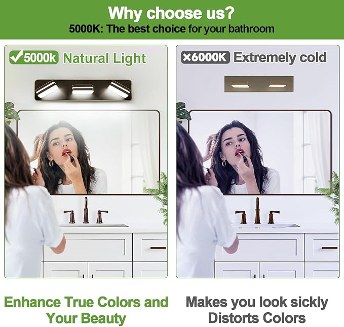 360° Rotate LED Dimmable Bathroom Vanity Light Fixtures, 1300LM Acrylic Brown - Image 3