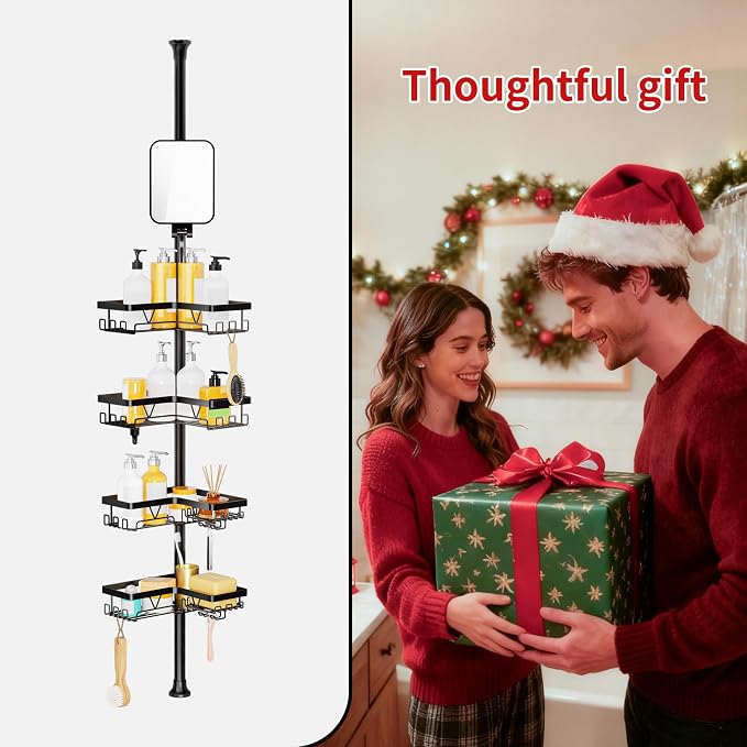 Shower Caddy Tension Pole with Anti-Fog Shaving Mirror, Tension Rod Shower - Image 8