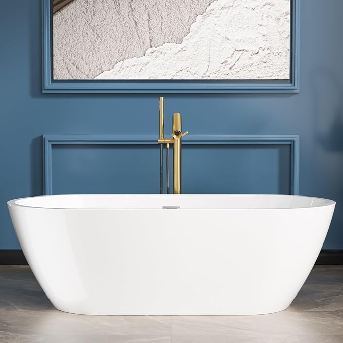 Sarlai 67 Inch Acrylic Freestanding Soaking Bathtub Contemporary Soaking White by Sarlai