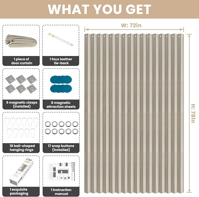 Accordian Door Curtain, 100% Blackout Folding Magnetic Doorway Curtains - Image 3