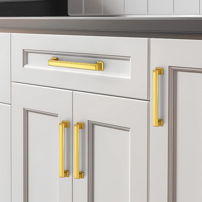 Ravinte Hardware 5 Pack Brushed Brass Cabinet Pulls, 5 Inch Hole Center Zinc - Image 6