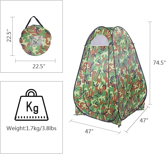 Pop Up Privacy Shower Tent, Portable Outdoor Bathroom Toilet Changing Dressing - Image 2