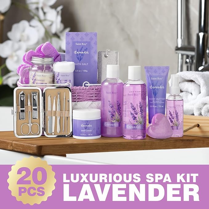 Large Spa kit for women gift set, Luxury Self Care Home Spa Kit Lavender Bath - Image 4