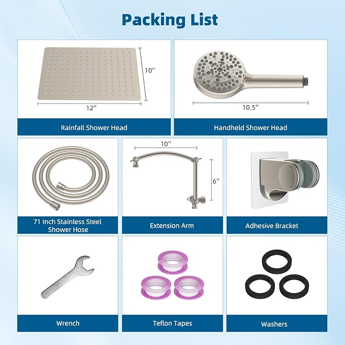 Hibbent All Metal Shower Head, 10 Sprays, Showerhead Holder, Brushed Nickel - Image 8