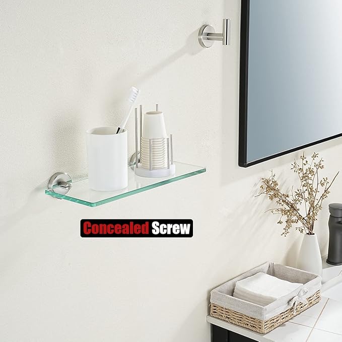 JQK Bathroom Glass Shelf Brushed, Tempered Glass Shower Storage 12 by 5 inches - Image 5