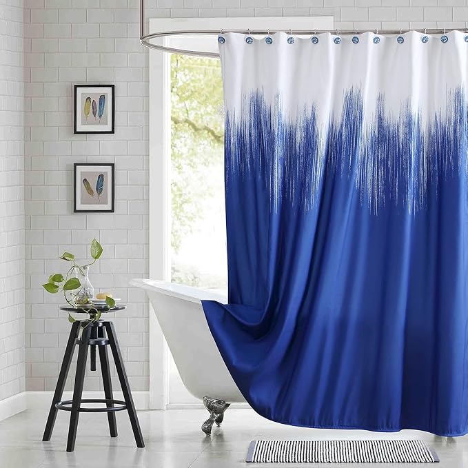 Stall Fabric Shower Curtain, Royal Blue Narrow Microfiber Cloth Shower Curtains by BESTRIPES