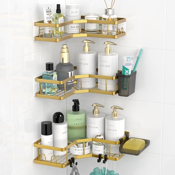Corner Shower Caddy Bathroom Organizer: Adhesive Shower Rack Bathtub Shelves by AKTECKE