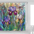 Stained Glass Shower Curtain Artistic Iris Dragonfly Purple Floral Green Leaves by UOZXOML