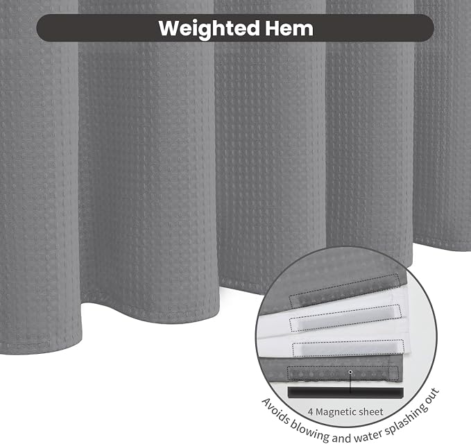 Inhousolu No Hook Waffle Weave Shower Curtain - Image 4