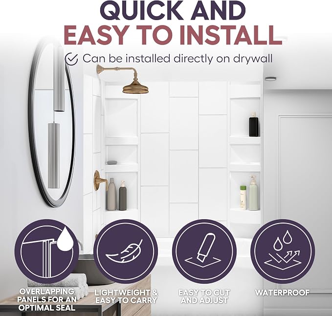 White Acrylic Tub Wall Surround 32"x 60"x 58" - Image 6