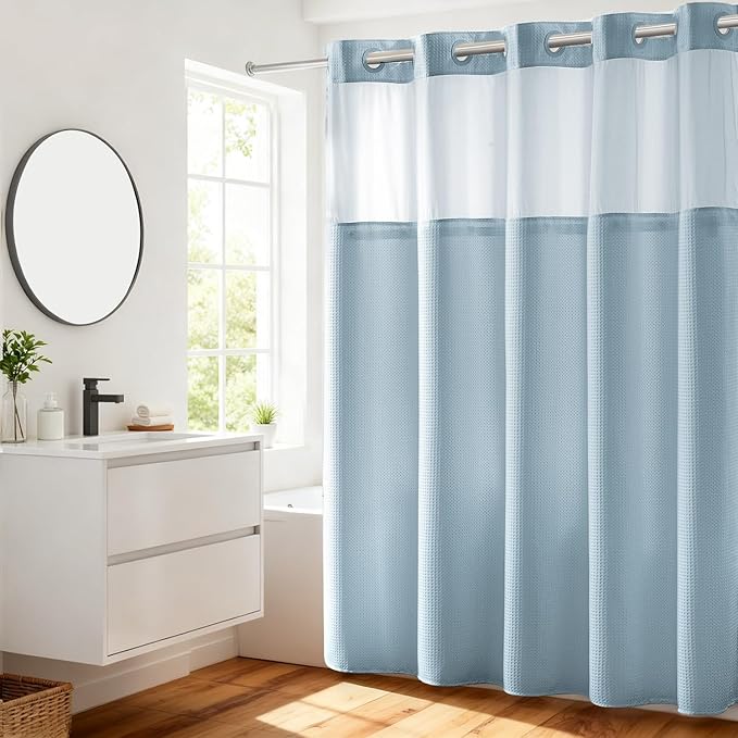 River Dream Heavyweight No Hooks Required Dotted Waffle Weave Shower Curtain - by RiverDream