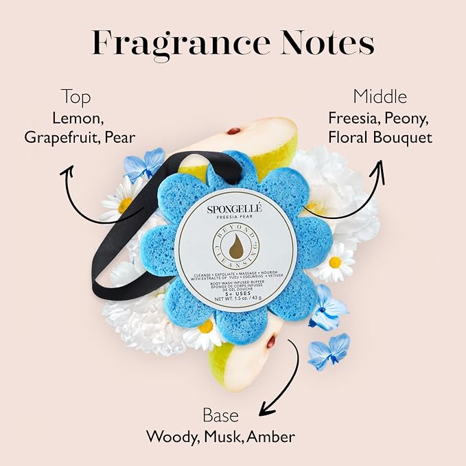 Spongelle Freesia Pear Wild Flower Buffer Body Scrubber | Bath & Shower Loofah - Image 3