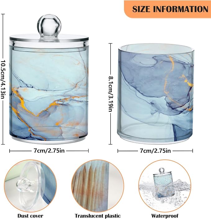 MNSRUU 2 Pack Qtip Holder Organizer Dispenser Teal Blue Marble Bathroom Storage - Image 3