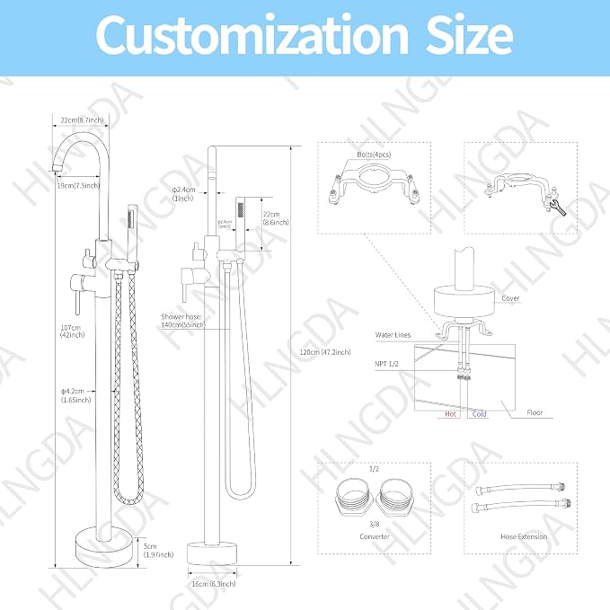 Freestanding Tub Filler Matte Black Floor Mount Bathtub Faucet Bathroom - Image 8