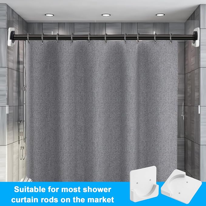 2 Pcs Adhesive Shower Rod Tension Holder, No Drilling Shower Curtain Rod Holder - Image 6