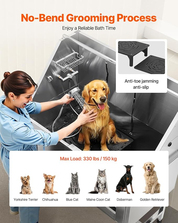 VEVOR Stainless Steel Dog Washing Station, 50 inch Pet Grooming Tub w/Stairs - Image 4