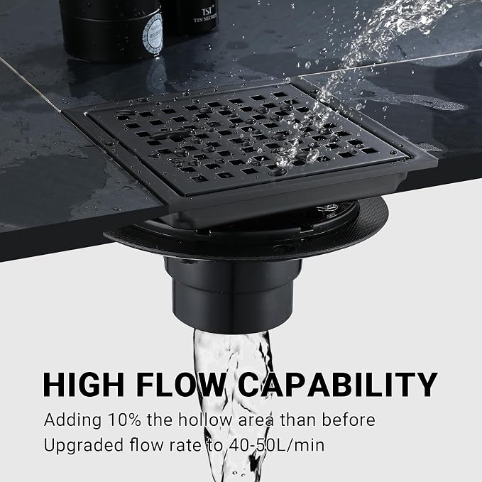 4 Inch Square Shower Floor Drain, Stainless Steel Black Shower Drain Kit - Image 5