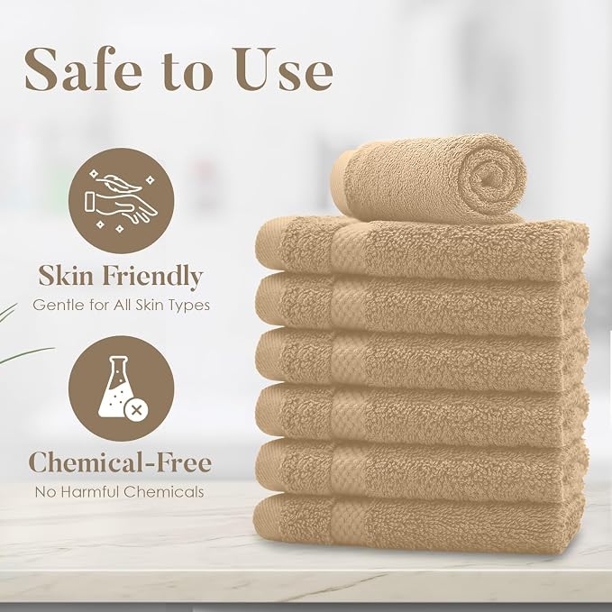DAN RIVER 12-Pack Premium 100% Cotton TAN Face Towels – Reusable Face Towel Set - Image 8