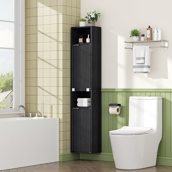 59.1" Tall Slim Bathroom Storage Cabinet Black | Freestanding or Wall Mounted by Akmakm