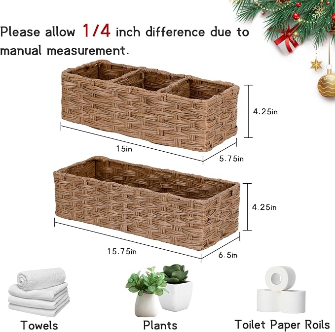 DULLEMELO Small Wicker Toilet Tank Basket Set of 2 Waterproof Bathroom Baskets - Image 2