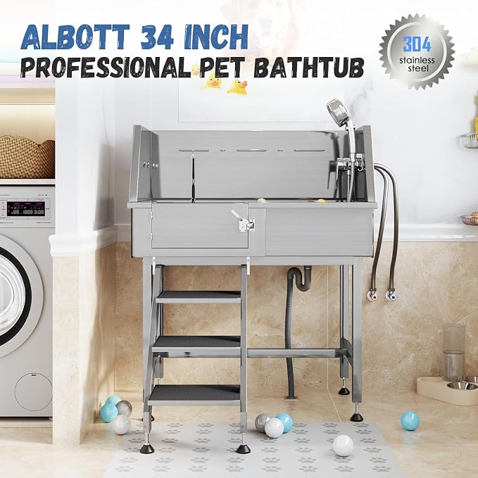Albott 34 in 304 Stainless Steel Dog Washing Station – Professional Pet Bathtub - Image 2