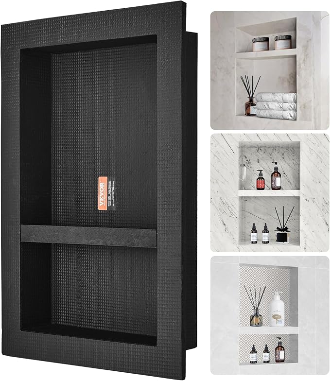 VEVOR Shower Niche Ready for Tile 16" x 24", Double Shelf Organizer, Square by VEVOR