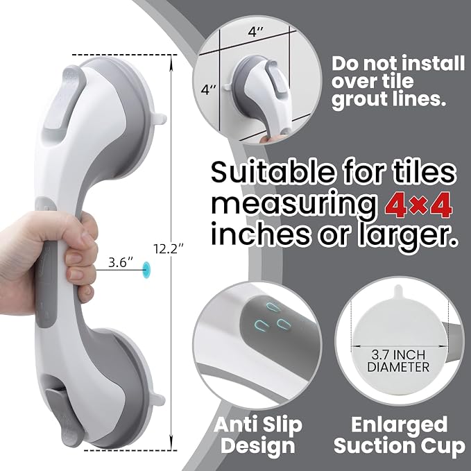 TAILI Shower Grab Bar, 2 Pack 12 Inch Suction Grab Bars - Image 3