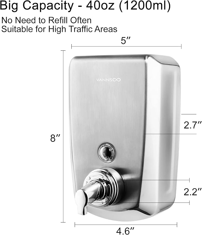 Commercial Wall Mount Stainless Steel Foam Soap Dispenser, 40 oz Industrial - Image 3