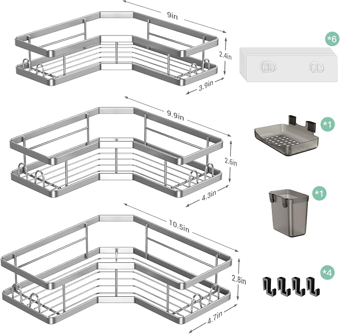 Corner Shower Caddy Bathroom Organizer: Adhesive Shower Rack Bathtub Shelves - Image 6