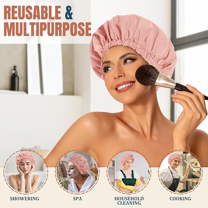 Reusable Shower Cap for Women, Stylish Large Waterproof Shower Bonnet Washable - Image 3